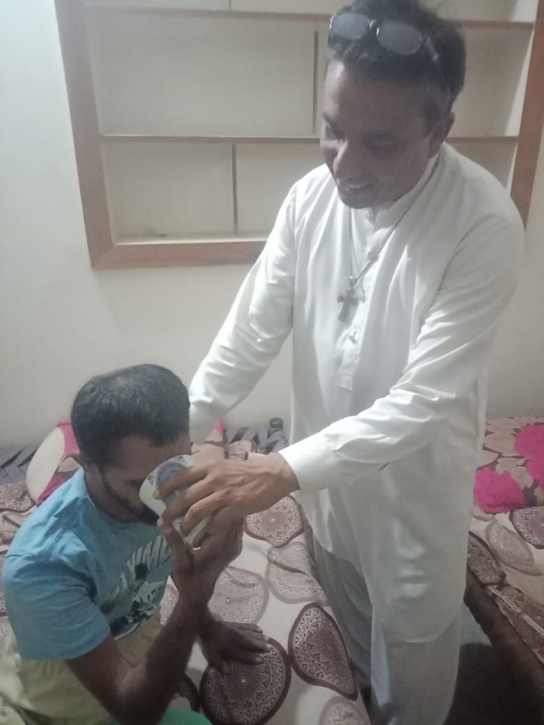 Caregiver assisting a resident